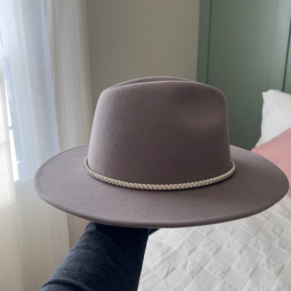Gigi Pip Taupe Wool Felt Wide Brim Hat w/‎ Braided Band